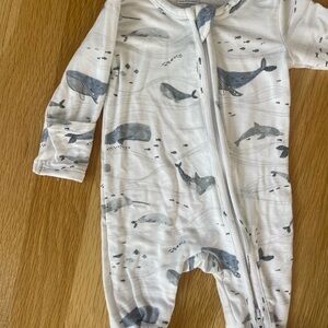 Angel Dear footed romper. Blue and white whale